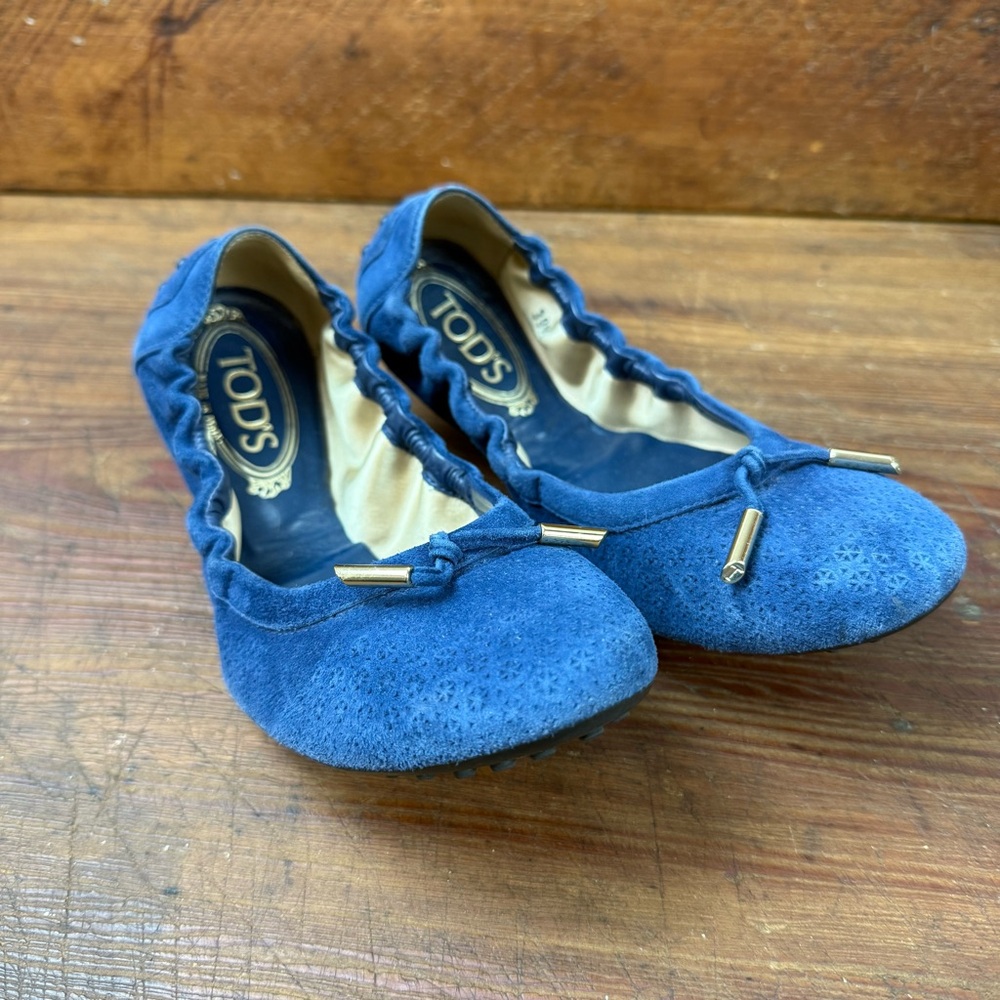 Tod's Blue Suede Ballet Flats Ballerina 39.5